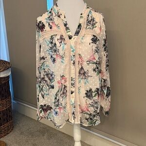 Torrid Multicolor Floral Blouse with Lace Trim